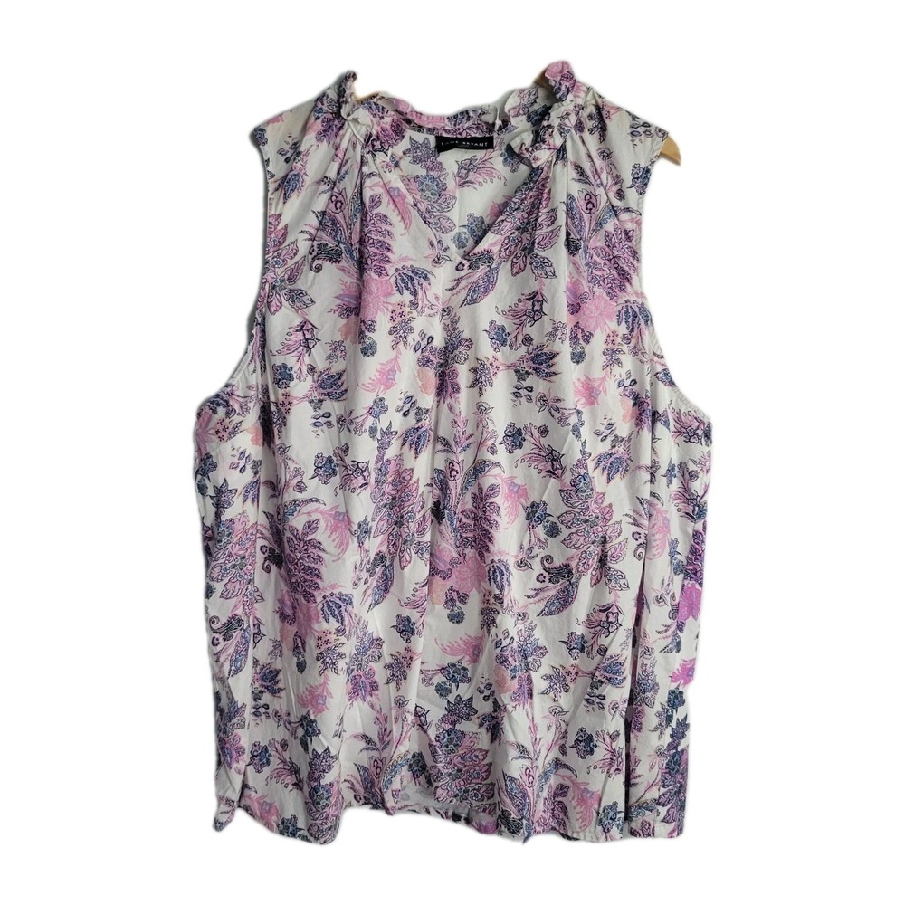 Lane Bryant Pink Paisley Print Sleeveless Top Ruffle Neck Size 26/28